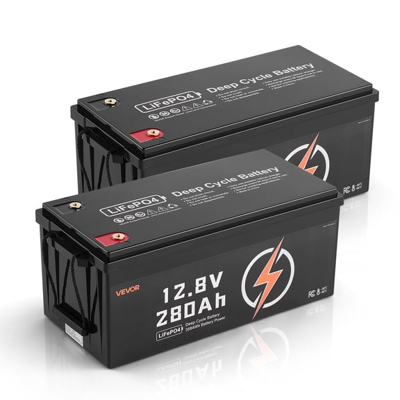 VEVOR 2 Pack 12V 280Ah LiFePO4 Battery, up to 15000 Cycles, Deep Cycle Lithium Iron Phosphate Battery with Built-in BMS, Low Temp Protection,10 Years Lifetime,for Solar off-Grid Home Energy Storage
