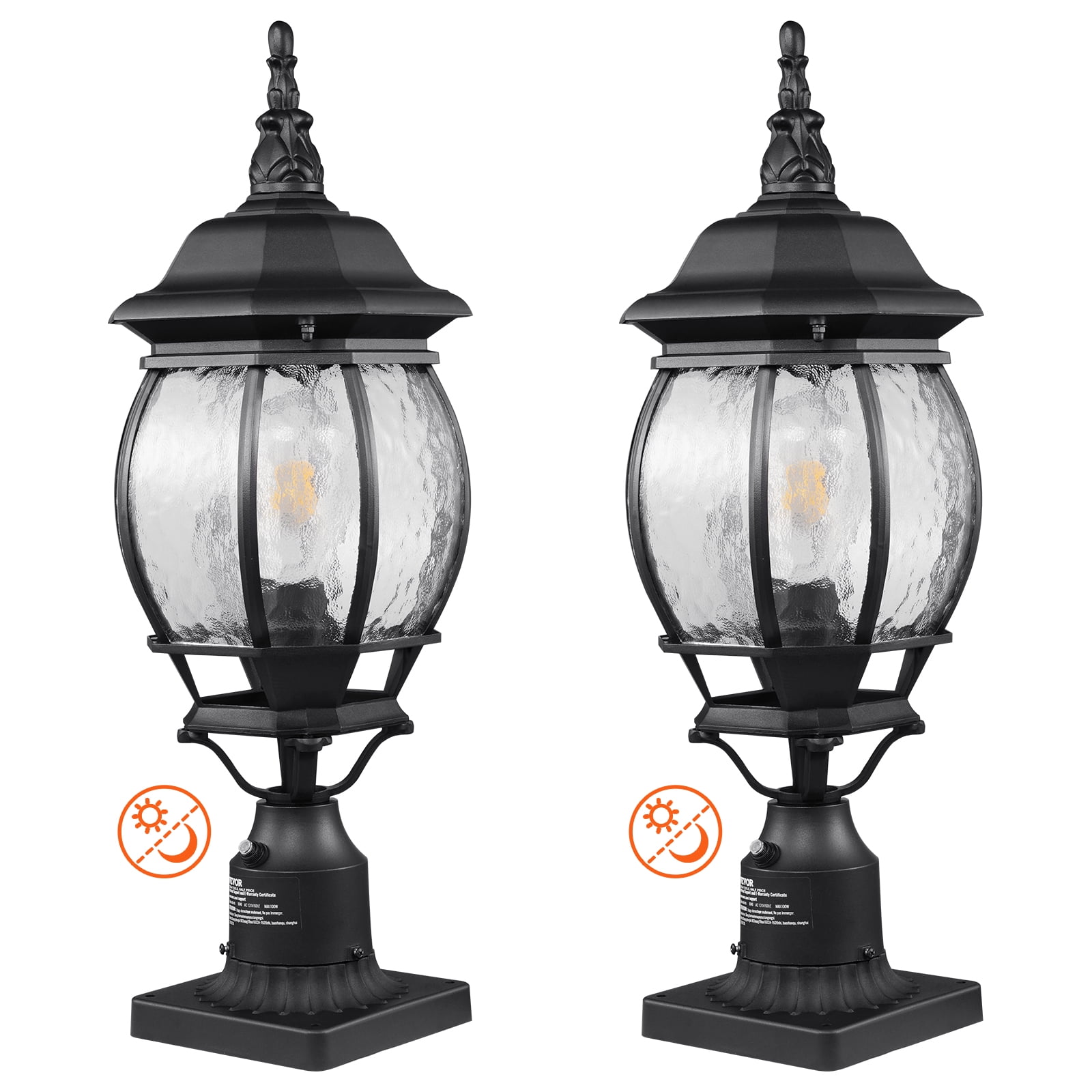 VEVOR 2 Pack Dusk to Dawn Outdoor Post Light, 20.87 in, Waterproof Lamp Post Light Fixtures with 5.5 in Pier Mount Base Glass Shade, Lightning-proof Exterior Pole Column Light