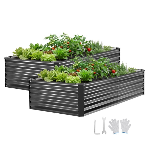 VEVOR 2 Pack Galvanized Raised Garden Beds, 6.67 x 3.35 x 1.51 ft, Rectangular Metal Planter Boxes Kit Outdoor, Elevated Planting Box with Gloves, Alu-Zinc, for Growing Flowers Vegetables, Dark Gray