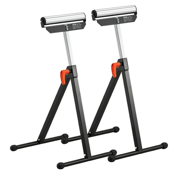 VEVOR 2-Pack Roller Stands, 135 lb Load Capacity, 26.8-42.5'' Adjustable Height, Folding Heavy Duty Design with 11.5 in Polished Steel Roller Head, for Table Saw Outfeed Woodworking Extension Support