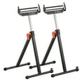 thumbnail image 1 of VEVOR 2-Pack Roller Stands, 250 lbs Load Capacity, 27-43 in Adjustable Height, Folding Heavy Duty with Polished Steel Roller Head & Edge Guides, for Table Saw Outfeed Woodworking Extension Support, 1 of 9