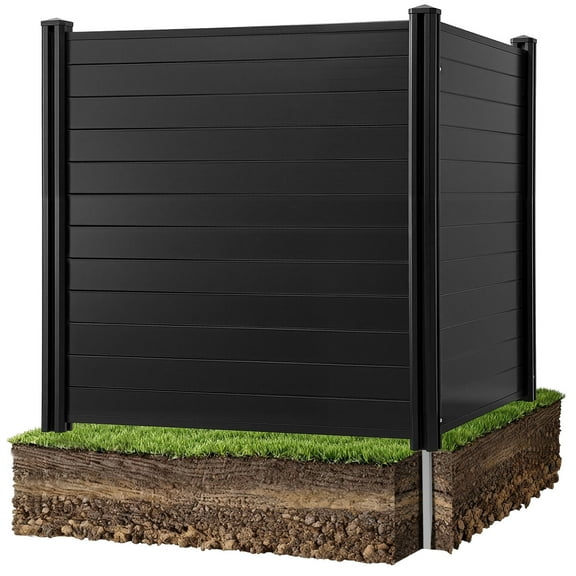 VEVOR 2 Panels Outdoor Privacy Screen, 48 x 48 in Air Conditioner Fence with 27.6 in Ground Stakes, Pool Equipment Enclosure, Horizontal Vinyl Privacy Fence, Ideal for Trash Can and A/C Units, Black