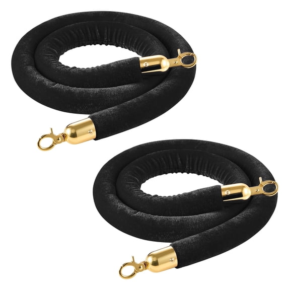 VEVOR 2 Pcs Black Velvet Stanchion Ropes, 5 ft Crowd Control Stanchion Black Velvet Ropes with Gold Hooks, Post Queue Barrier Carpet Rope for Carpet Events Movie Theaters Grand Openings Hotels Party