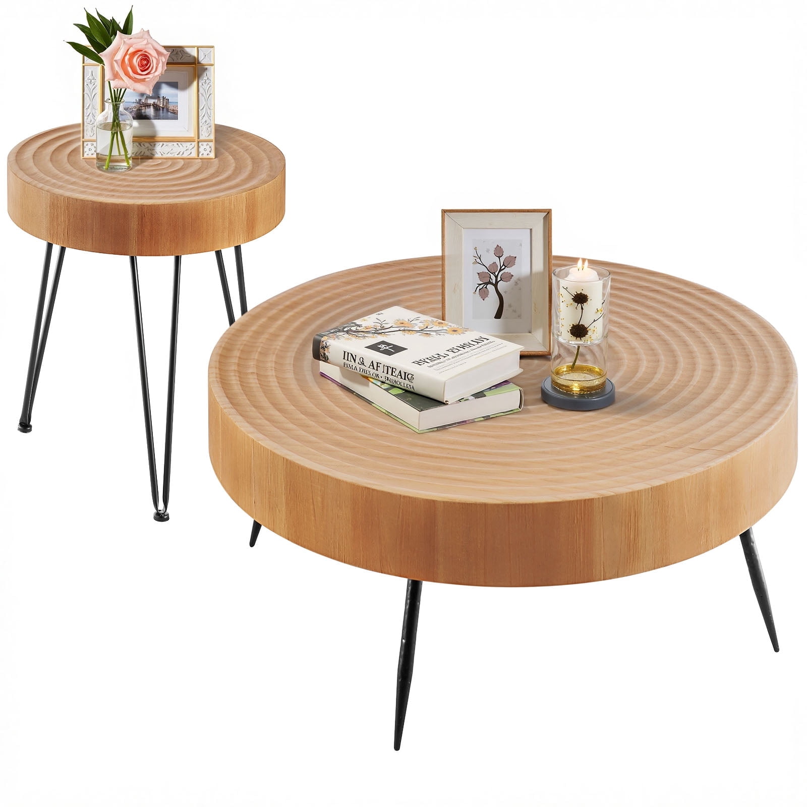 VEVOR 2 Pieces Round Coffee Tables Sets, 31.3 in Industrial Living Room ...