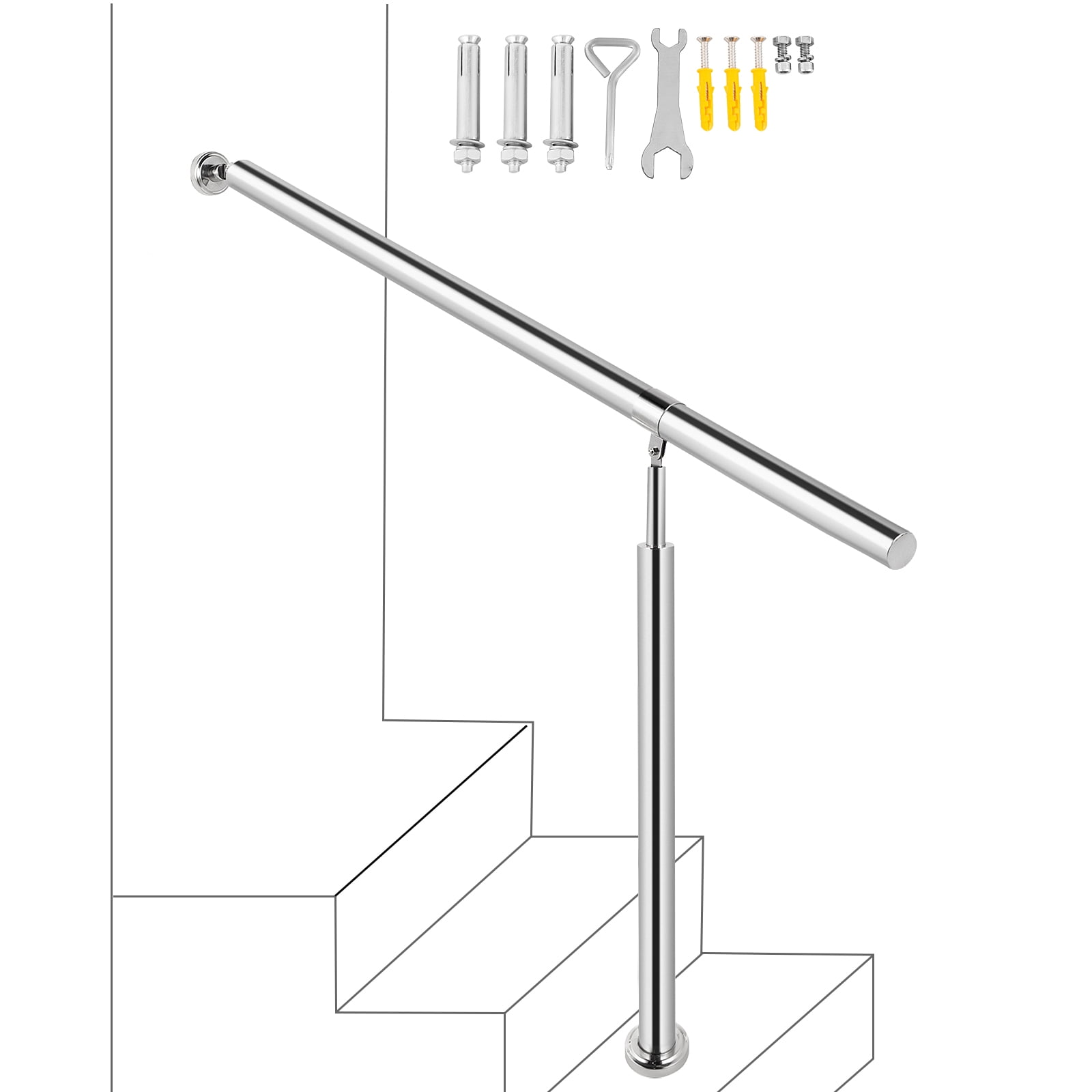 VEVOR 2 Step Handrail Stainless Steel Stair Railing for in-and Outdoor ...
