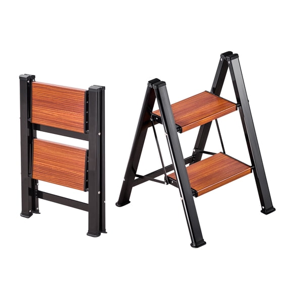 VEVOR 2 Step Ladder, Folding Step Stool with Wide Anti-Slip Pedal and Comfort Handgrip, Lightweight 330 lbs Capacity Portable Aluminum Plant Support, Multi-Use for Adults, Home Repairing, Cleaning