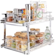 VEVOR 2 Tier 14"Wx21"Dx15"H Pull Out Cabinet Organizer, Heavy Duty Slide Out Pantry Shelves, Steel Roll Out Drawers, Sliding Drawer Storage for Home, 15.5"Wx22"