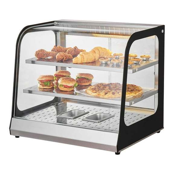 VEVOR 2-Tier Commercial Food Warmer Display, 850W Food Display Warmer w/ Tempered Glass and Steam Heating, 86~185 Temperature Control, 111L Large Capacity for Hamburger, Pizza, Bread, Fried Chicken