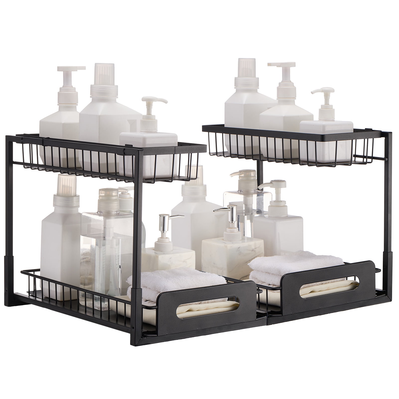 VEVOR 2 Tier Pull Out Cabinet Organizer(10.7"W x 14.2"D ), Under Sink Organizer and Storage, Slide Out Drawer Cabinet Organizer,Wire Basket Shelf, 25.5"Wx15.5"Dx13"H Install Size for Cabinet(2 Pack)