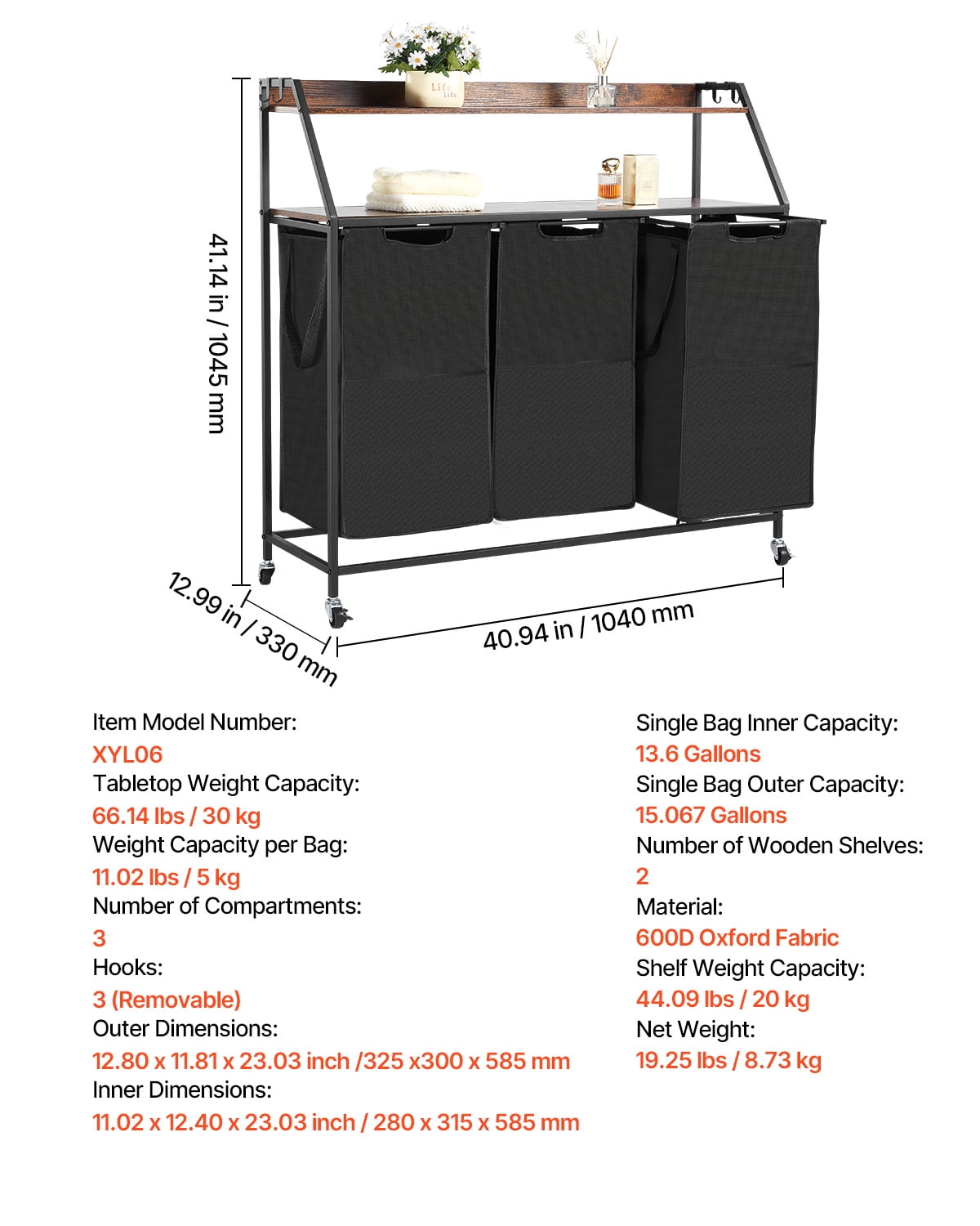 VEVOR 2 Tiers Laundry Sorter, Tall Laundry Hamper with Metal Frame and ...