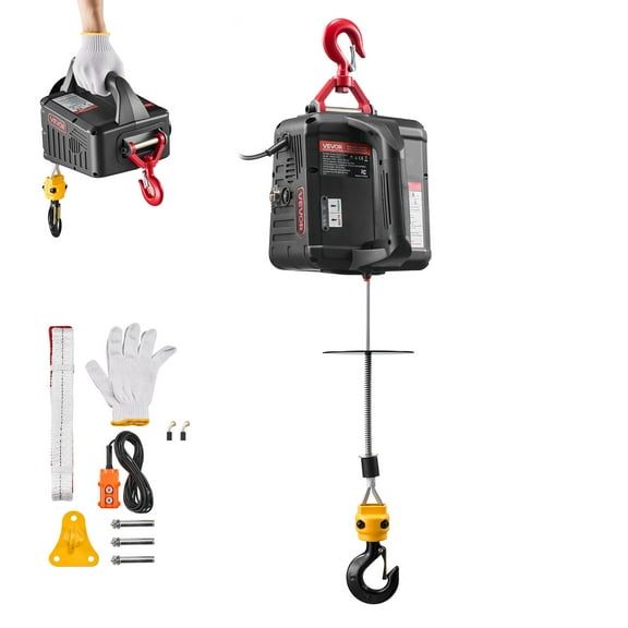 VEVOR 2-in-1 Electric Hoist Winch, 1100 lbs Capacity, 1500W Portable Power Winch Crane, 25 ft Lifting Height, 16.4 ft/min with Manual and Wired Remote Control for Factory, Warehouss, Garage