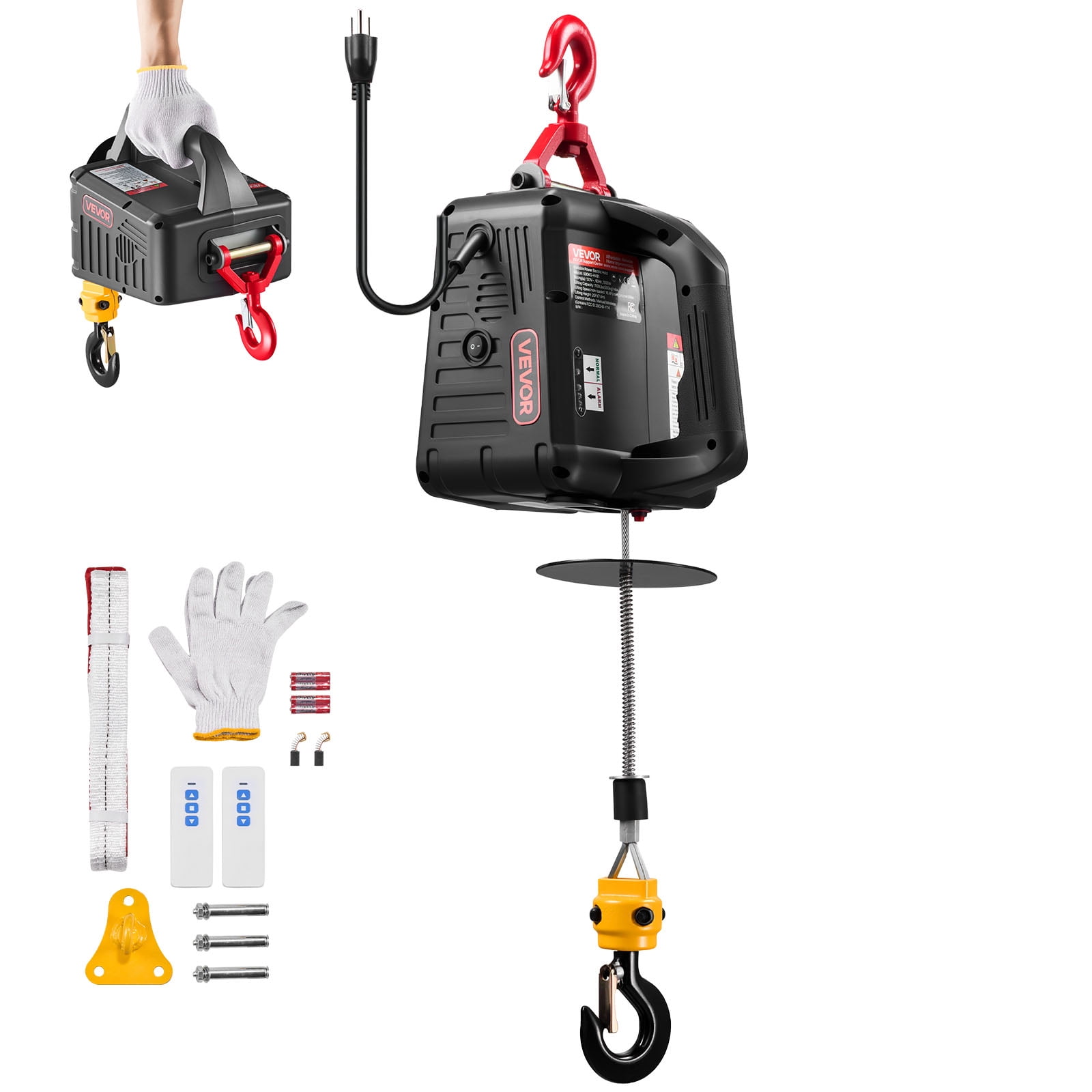 VEVOR 3-in-1 Electric Hoist 1100 Lbs 1500W Portable Power Winch Crane, 22.9 Height, 13 Ft/min With Wired And Wireless Remote Control, For Garage, Warehouse, Factory Lifting Towing, Black - View #8