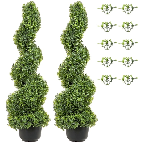 VEVOR Artificial Boxwood Topiary Spiral Trees, 3 ft Green PE, Outdoor ...