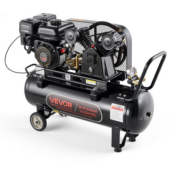 VEVOR 20 Gallon Gas Powered Air Compressor, 7HP 4.7CFM at 90 PSI Air Tank, Gas-Driven Air Compression System with Twin Cylinder Piston Pump, 115 PSI Max Pressure, 2 Wheels for Workshops Constructions