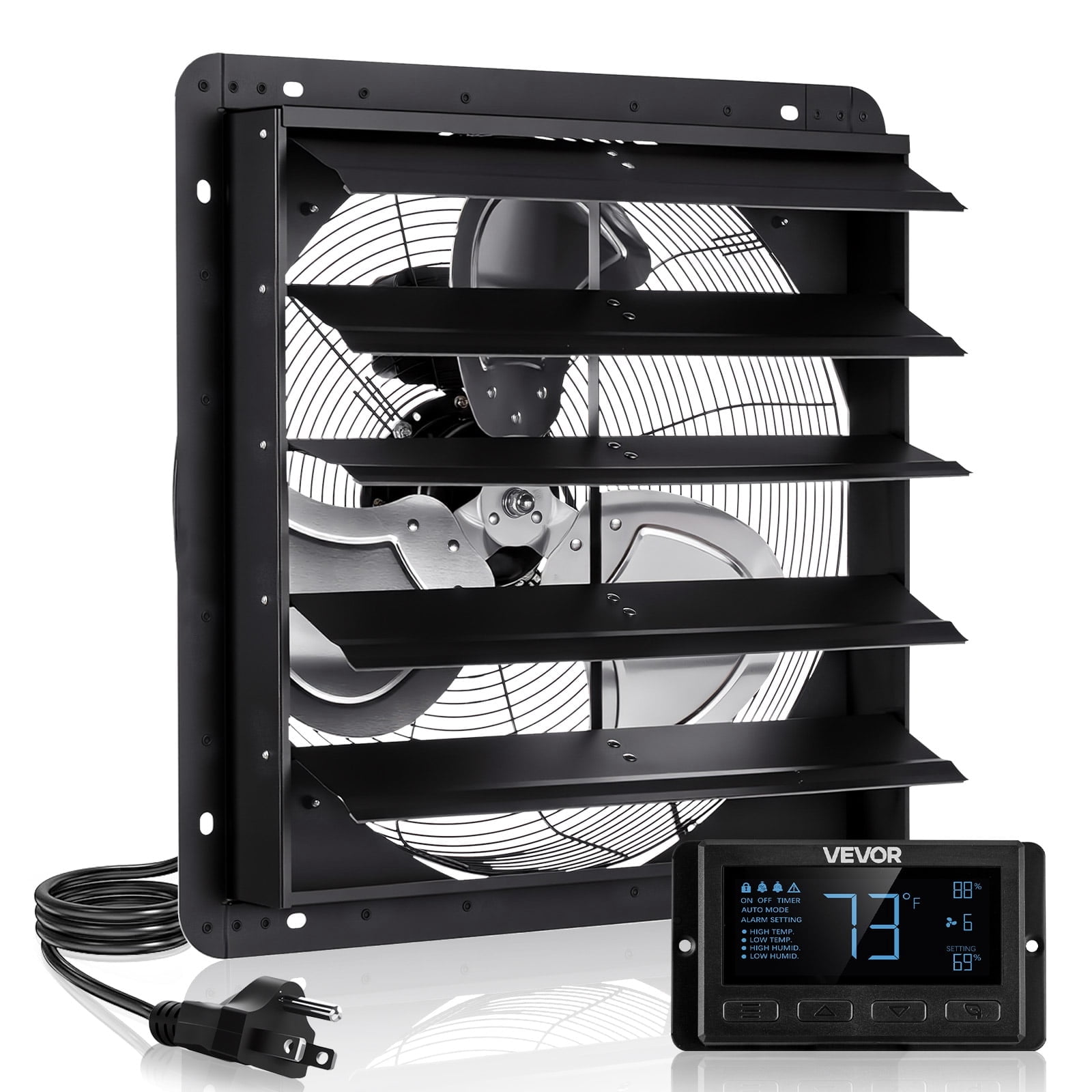 VEVOR 20 inch Shutter Exhaust Fan, Wall Mounted Attic Vent Fan with Smart Programming Variable Speed Temperature Control, 4800 CFM,EC Motor,Timer, for Shed,Garage,Greenhouse Ventilation Cooling,Black