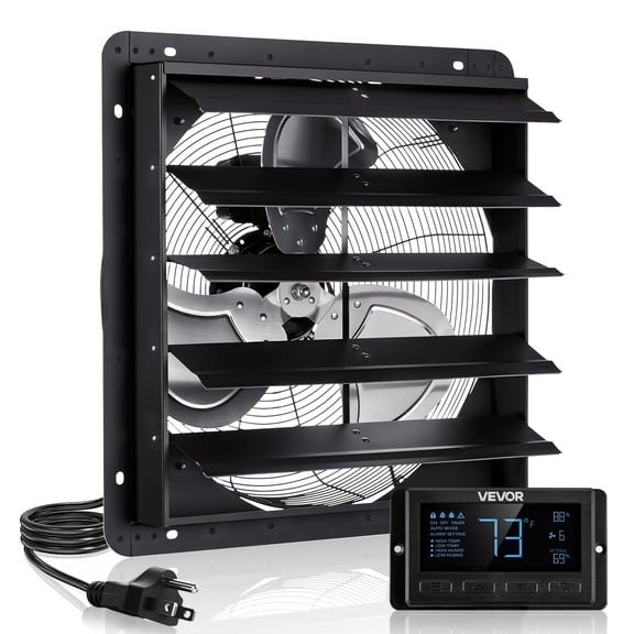 VEVOR 20 inch Shutter Exhaust Fan, Wall Mounted Attic Vent Fan with Smart Programming Variable Speed Temperature Control, 4800 CFM,EC Motor,Timer, for Shed,Garage,Greenhouse Ventilation Cooling,Black