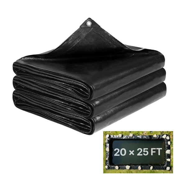 VEVOR 20 x 25 ft Pond Liner, 14 Mil Thickness, 3-Layer Reinforced PE Fish Koi Pond Liner for Outdoor Ponds, with Hemmed Edge and 4 Metal Buttonholes, for Water Garden, Waterfall, and Fountains, Black