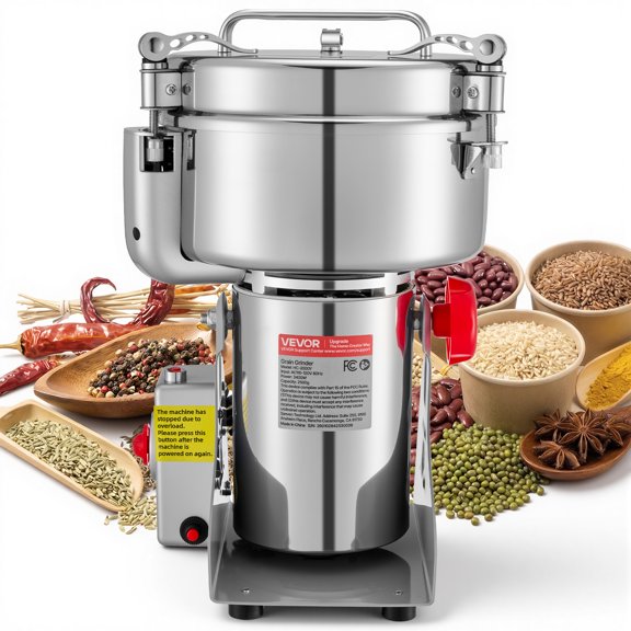 VEVOR 2000g Electric Grain Mill Grinder, 3400W 32000RPM High Speed Spice Corn Dry Grinding Machine,Stainless Steel Pulverizer Powder Machine for Dried Grains Coffee Beans Spices Nuts(270 Swing Type)