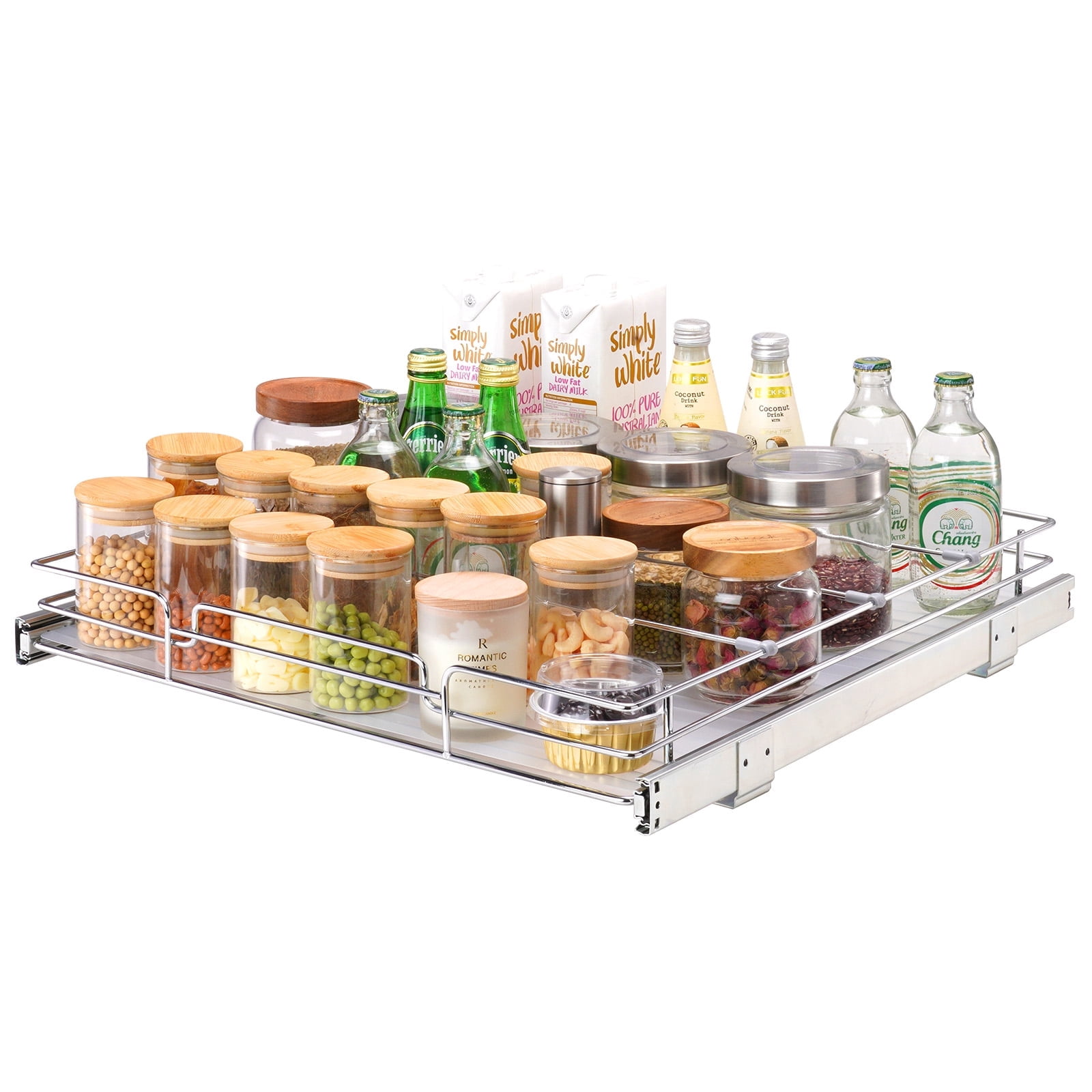 VEVOR 21.5"Wx21"Dx3.5"H Pull Out Cabinet Organizer, Heavy Duty Slide Out Pantry Shelves, Steel Roll Out Drawers, Sliding Drawer Storage for Home Under Sink, 23"Wx22"Dx7"H Install Size for Cabinet
