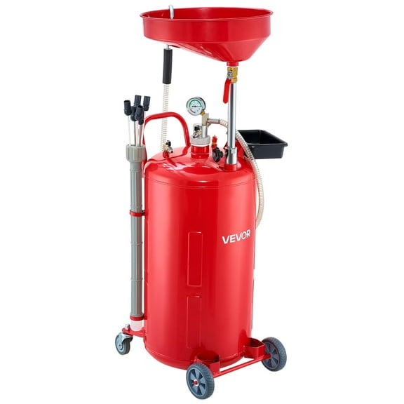 VEVOR 21 Gallon Waste Oil Drain Tank, Air Operated Portable Oil Drainer with Adjustable Funnel Height,Industrial Fluid Drain Tank with Wheels,Fluid Fuel Transfer Drainage for Auto Repair Shops,Red