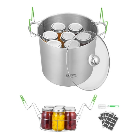 VEVOR 21 QT Canning Pot with Rack and Lid, Stainless Steel Waterbath Canner with Dual Handle and Glass Lid, Compatible with All Cooktops: Induction, Gas, Electric, Glass, Ceramic, Halogen