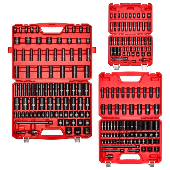 VEVOR 210 Piece Drive Impact Socket Set, 1/4, 3/8, 1/2 Inch, 6 Point Deep & Shallow Impact Sockets, SAE (3/16 to 1-1/4 in) and Metric (4 to 32 mm) Sizes with Extension Bars, Cr-V Steel, Carrying Case