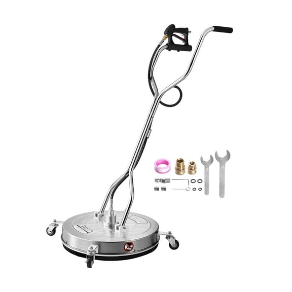 VEVOR 24" Pressure Washer Surface Cleaner, Stainless Steel Pressure Washer Attachments with 4 Wheels, 4500 Max PSI, 3/8 Quick Connector, 2 Spray Nozzles, Dual Handle, for Concrete, Patio, Sidewalk