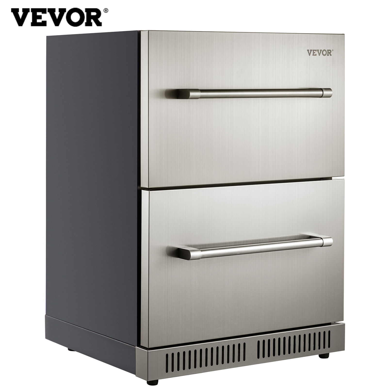 VEVOR 24" Undercounter Built-in Refrigerator 5.12 Cu.ft. Double Drawer Indoor/Outdoor Beverage Fridge with 32-99°F Range, Ventilated Cooling for Home and Commercial Use Stainless Steel, Silver - image 1 of 9