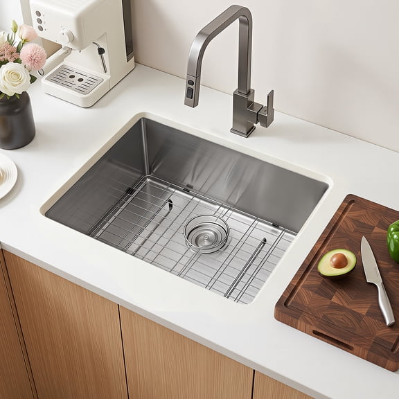 VEVOR 24-inch Kitchen Undermount Single Bowl Sinks, Stainless Steel Drop-In Farmhouse Basin with Accessories, Household Dishwasher Sinks for RV, Prep Kitchen, Laundry Room, Bar