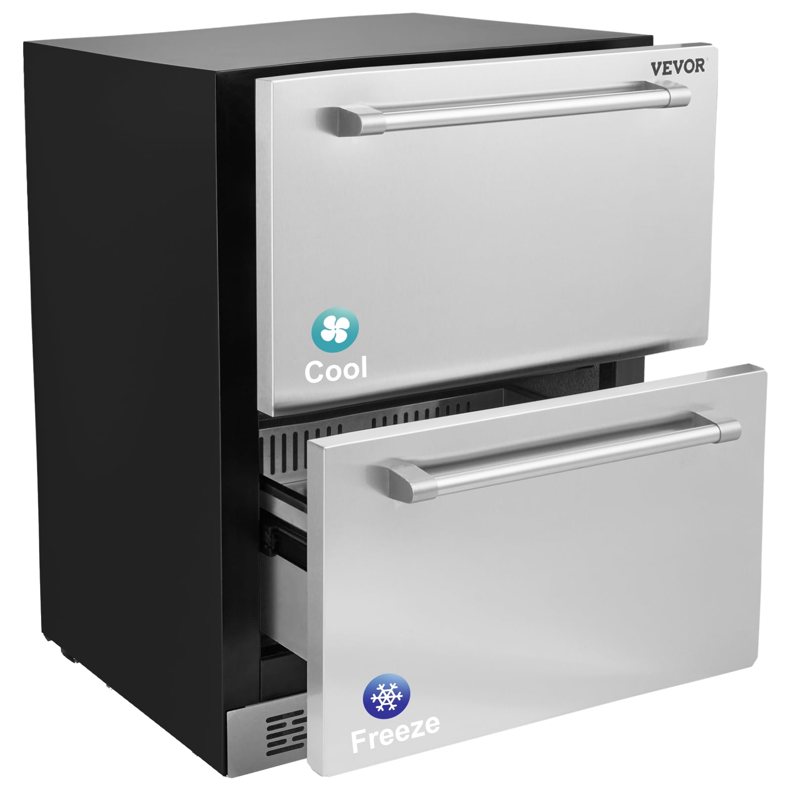 VEVOR 24 inch Undercounter Refrigerator, 2 Drawer Refrigerator with Different Temperature,4.87 Cu.ft. Capacity,Waterproof Indoor and Outdoor Under Counter Freezer Fridge for Home and Commercial Use