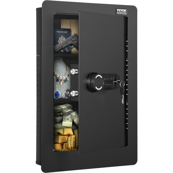 VEVOR 25.59" Tall Wall Safe,3-Tier Hidden Wall Safe with Keypad, 3 Removable Shelves & 6 Key Holders, Q235 Cold-Rolled Steel In Wall Safe with LED Light & Vibration Alarm for Money, Jewelry,Passport