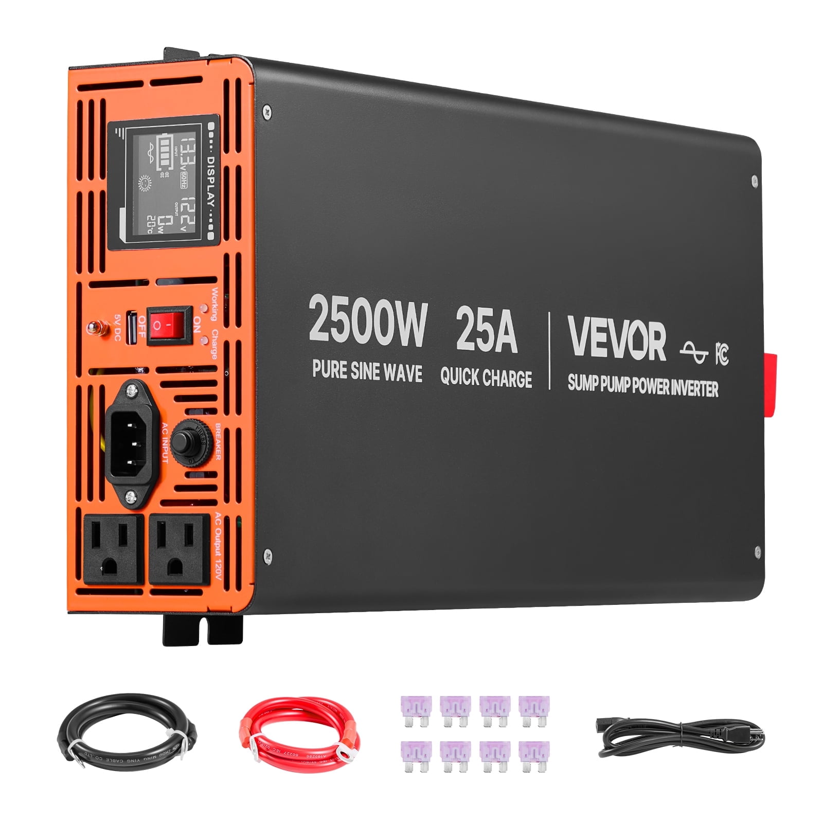 VEVOR 2500W Sump Pump Battery Backup System, LCD Display, Auto Switches to Battery Inverter Power for Sump Pump, Pure Sine Wave, for Basement Protection Emergency and Power Outage,Battery Not Include