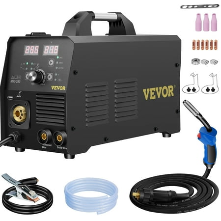 VEVOR 250Amp MIG Welder 220V Digital MIG/Lift TIG/Stick 3 in 1 Welder w/IGBT Inverter & Torch, Flux Core/Gas/Solid WireMultiprocess Welding Machine for Stainless Steel, Iron, Mild Steel, and Coppe