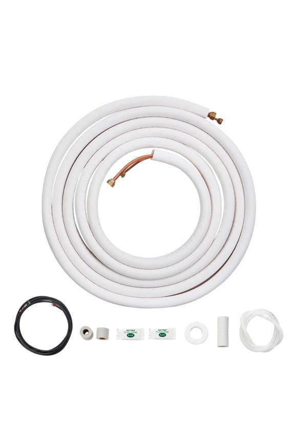 25FT Mini Split Line Set, 1/4" & 3/8" O.D Copper Pipes Tubing and Triple-Layer Insulation, for Air Conditioning or Heating Pump Equipment & HVAC with Rich Accessories (27ft Connection Cable)