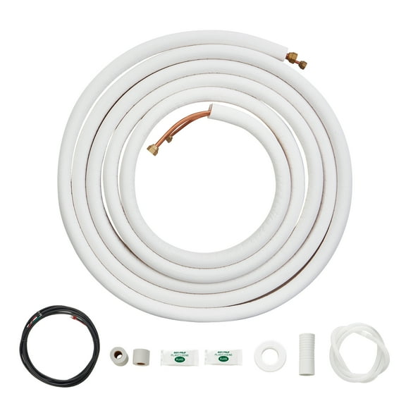 VEVOR 25FT Mini Split Line Set, 1/4" & 3/8" O.D Copper Pipes Tubing and Triple-Layer Insulation, for Air Conditioning or Heating Pump Equipment & HVAC with Rich Accessories (27ft Connection Cable)