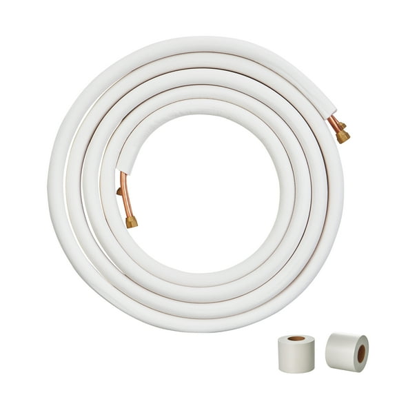 VEVOR 25FT Mini Split Line Set, 3/8" & 5/8" O.D Copper Pipes Tubing and Triple-Layer Insulation, for Mini Split Air Conditioning Refrigerant or Heating Pump Equipment & HVAC with Wrapping Strips.