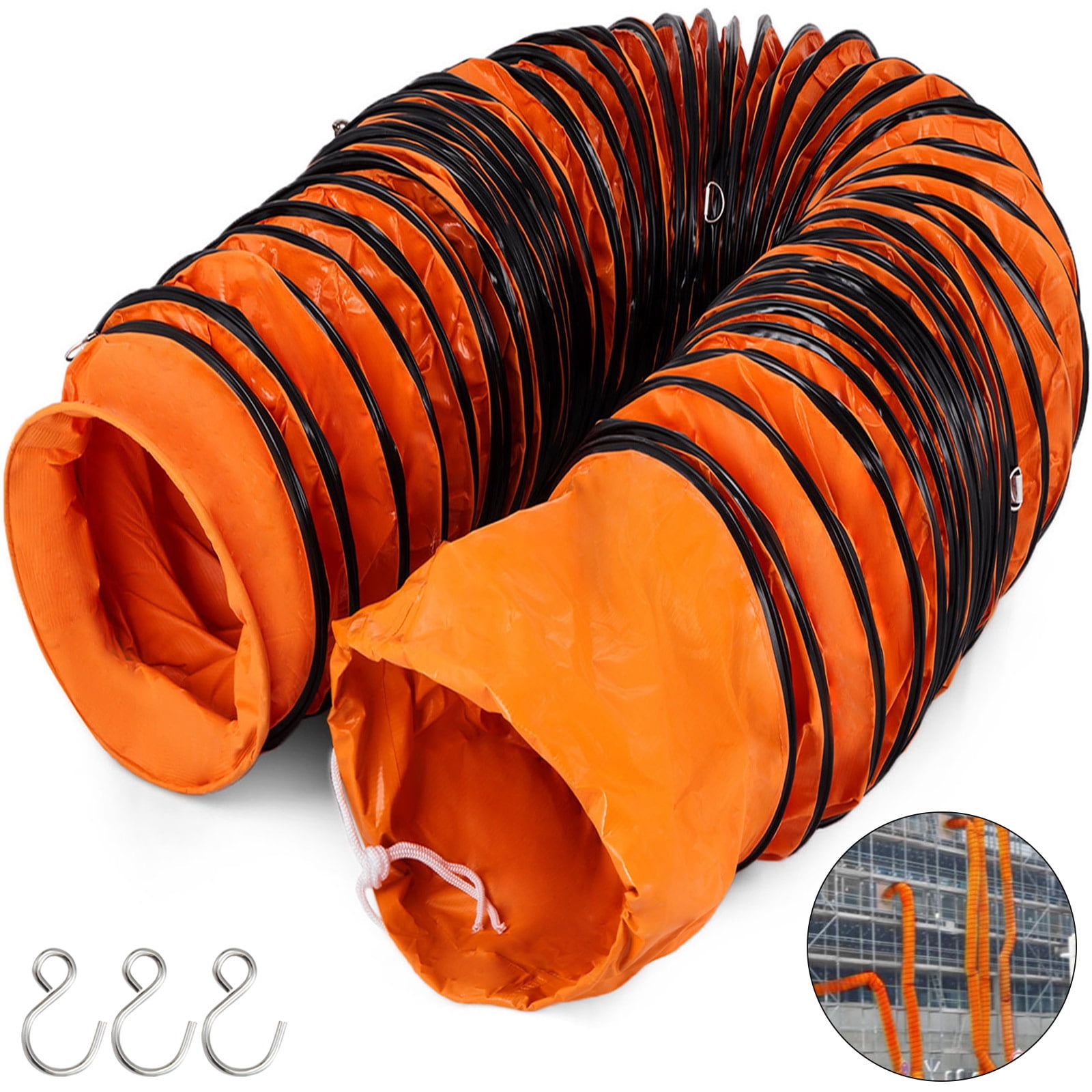 VEVOR 25ft Ducting Hose, PVC Flexible Duct Hosing with S Hook & Steel