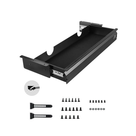 VEVOR 26" Wide Under Desk Drawer Slide Out, Under Desk Mount Pull Out Drawer Attachment, Hidden Desk Storage Organizer, Under Table Pencil Drawer for Office Home Sit Stand Workstation, 29x9x4 In