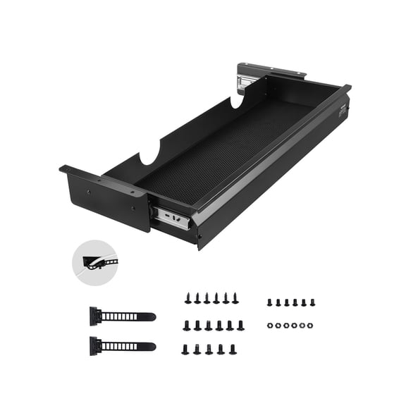 VEVOR 26" Wide Under Desk Drawer Slide Out, Under Desk Mounted Pull-out Drawer Attachment, Hidden Desktop Storage Organizer, Under Table Pencil Drawer for office Home Sit Stand Workstation, 29x9x4 in