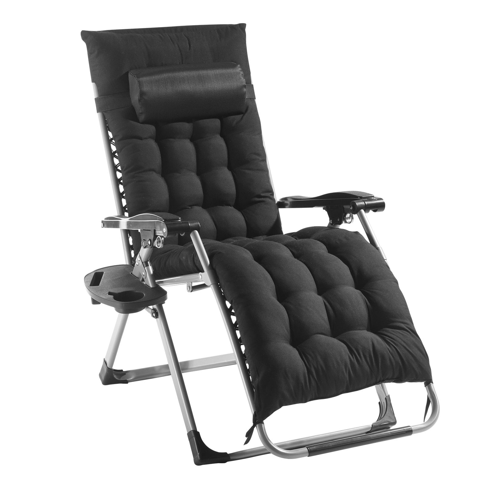 Black Cushioned Zero Gravity Recliner with Cup Holder