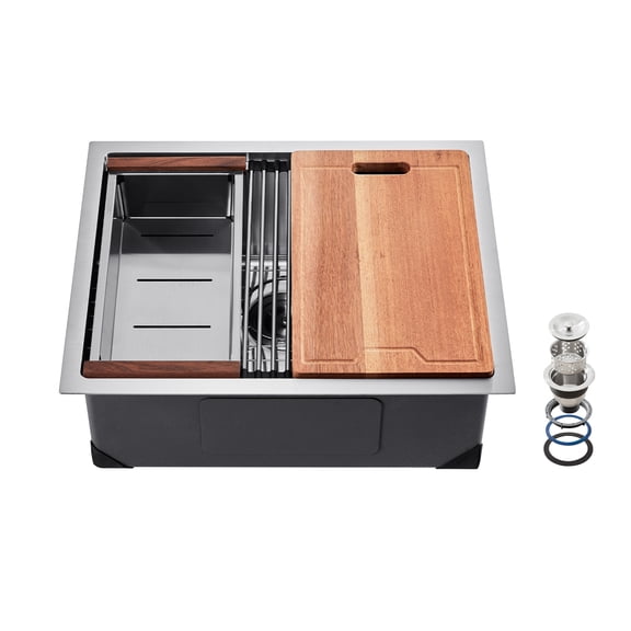 VEVOR 27 inch Kitchen Sink Workstation, 304 Stainless Steel Undermount Sink, Drop-In Single Bowl Farmhouse Basin with Ledge & Multiple Accessories,Household Dishwasher Sinks for RV, Prep Kitchen,Bar