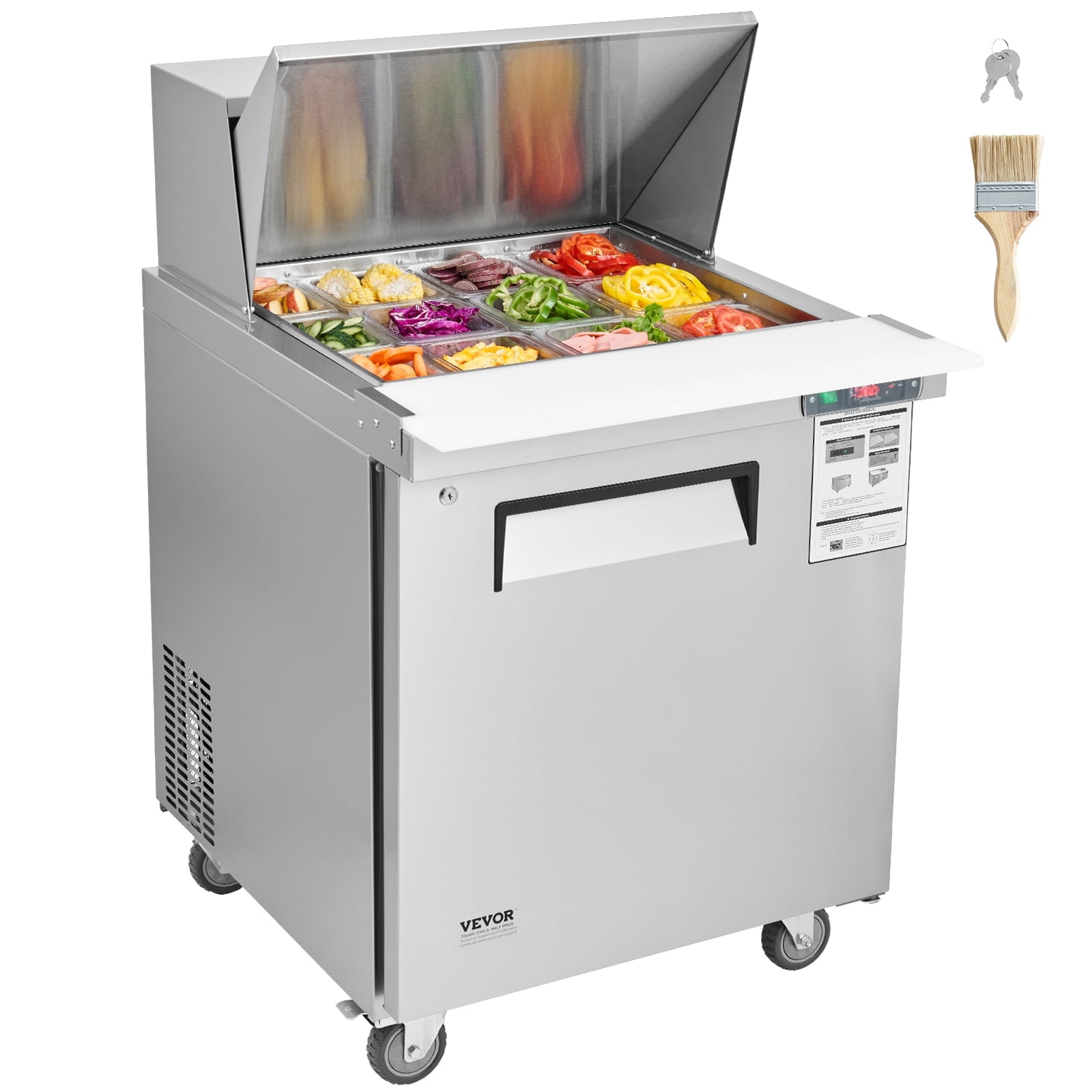 VEVOR 28" Commercial Refrigerator Sandwich & Salad Prep Table, 7.4 Cu. Ft Stainless Steel Refrigerated Food Prep Station with 12 Pans, Cut Board, Frost Free Refrigerator