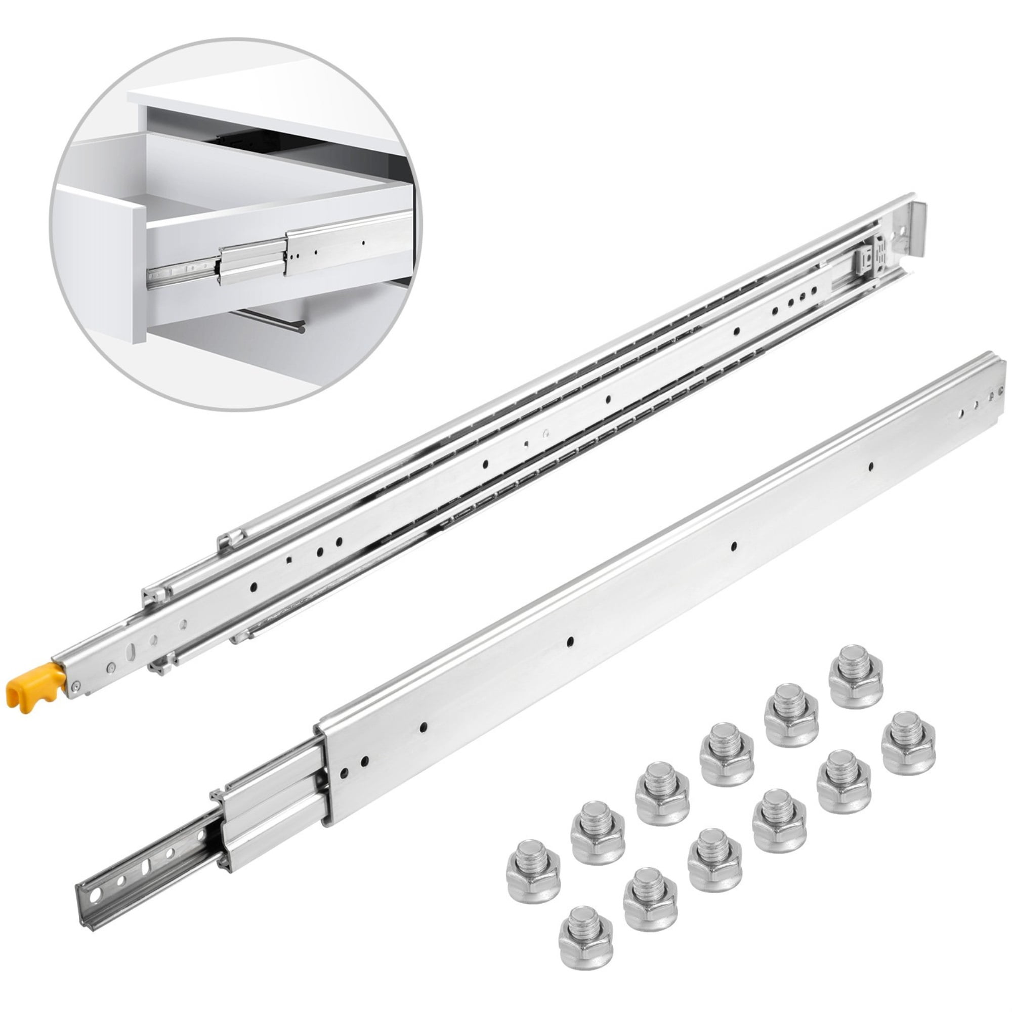 VEVOR 28" Heavy Duty, Locking Drawer Slides 500 LBS Load Capacity Long Full Extension Drawer Slide 1 pair Side Mount Ball Bearing Drawer Glides Push to Open Drawer Runners Rail