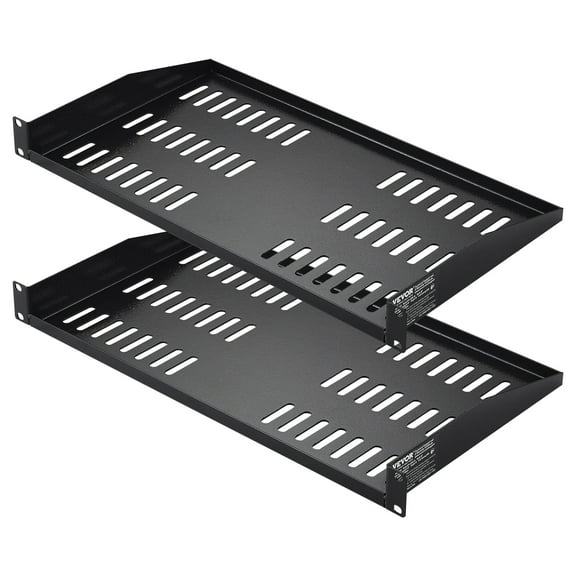 VEVOR 2PCS 1U Server Rack Shelf, 10"/254 mm Depth, 50 lbs Max Load Capacity Vented Cantilever or Wall Mount Rack Mount Shelf with Tray, Good Air Circulation for 19" Network Cabinet or Equipment Rack