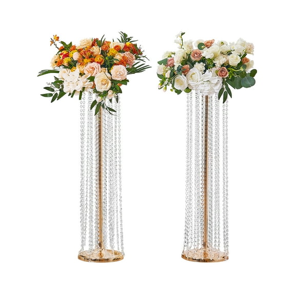 VEVOR 2PCS 35.43inch /90cm Tall Crystal Wedding Flowers Stand, Luxurious Centerpieces Flower Vases Crystal Gold Vase Metal, Perfect for T-stage Wedding Party Ceremony Dinner Event Hotel Home Decor