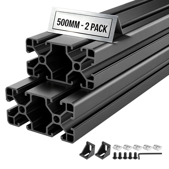 VEVOR 2PCS 4080 Aluminum Extrusion Profile, 19.69 Inch 500 mm, T Slot European Standard Anodized Linear Rail, High-Strength Extruded Aluminum Rail, for 3D Printer Parts and CNC DIY Workbench, Black