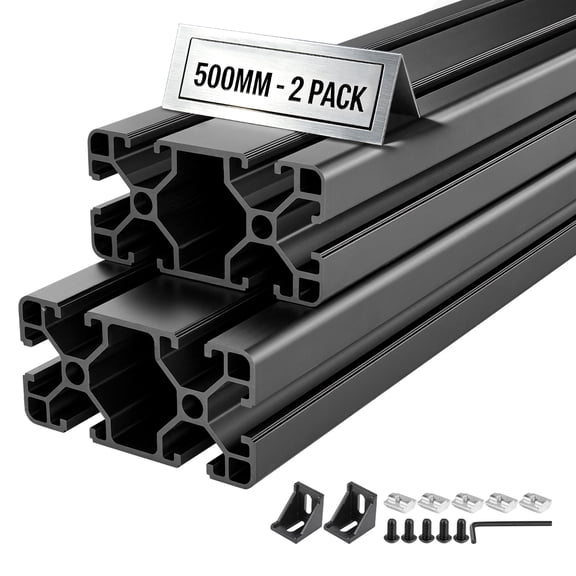VEVOR 2PCS 4080 Aluminum Extrusion Profile, 19.69 Inch 500 mm, T Slot European Standard Anodized Linear Rail, High-Strength Extruded Aluminum Rail, for 3D Printer Parts and CNC DIY Workbench, Black