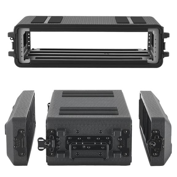 VEVOR 2U Rack Case, 12 in Depth, Rackmount Flight Case Shallow Rack with Microphone Compartment, Polyethylene Construction, Recessed Latches, Easy Installation, for Amplifier, 8.7 in Internal Depth