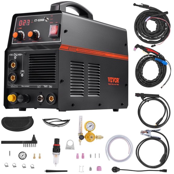 VEVOR 3 in 1 Plasma Cutter Welder Machine, CT-520GD TIG/MMA Plasma Cutter Combo Machine, 30A Non-Touch Pilot Arc Plasma Cutter, 200A TIG and Stick Welder, Digital 110/220V Dual Voltage IGBT
