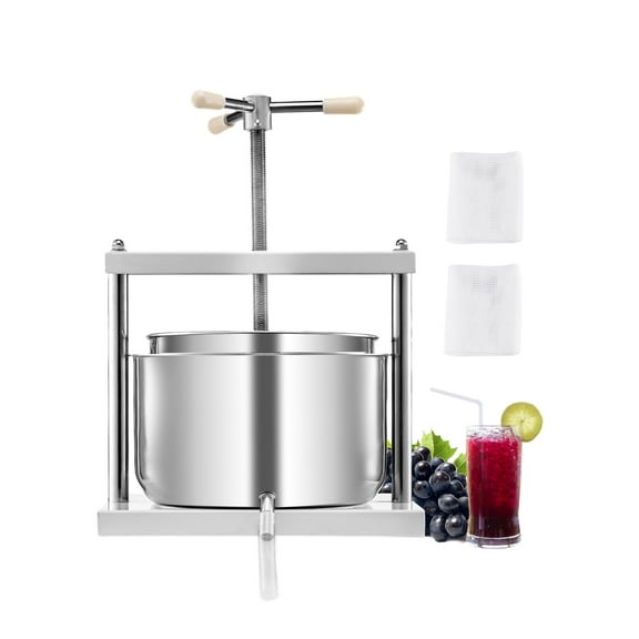 VEVOR 3.17 Gal/12L Fruit Wine Press, 2 Stainless Steel Barrels, Manual Juice Maker, Cider Apple Grape Tincture Honey Olive Oil Making Press with Triangular Handle for Outdoor Kitchen Home